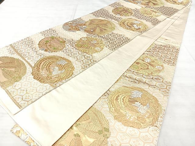 平和屋着物◎六通柄袋帯　鳳凰花丸文　金糸　引箔　正絹　逸品　BAAX5219qw