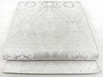 平和屋着物◎六通柄袋帯　立涌花鳥文　銀糸　正絹　逸品　BAAX5220qw