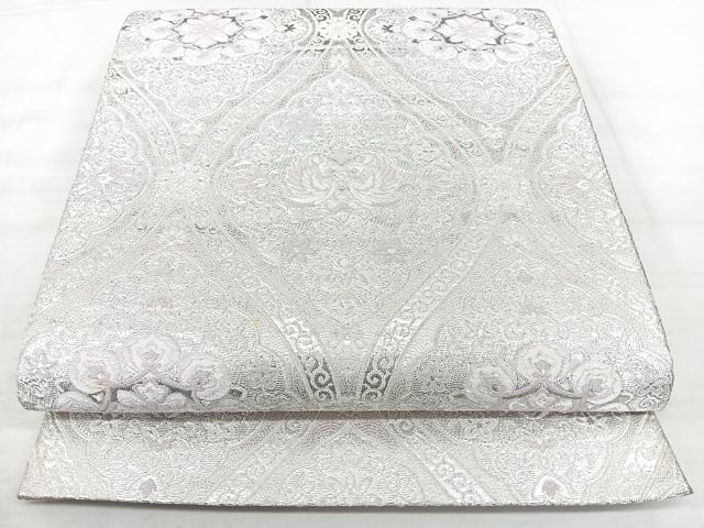 平和屋着物◎六通柄袋帯　立涌花鳥文　銀糸　正絹　逸品　BAAX5220qw