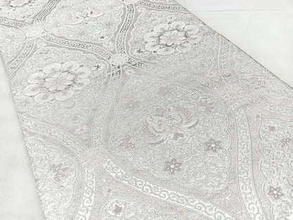 平和屋着物◎六通柄袋帯　立涌花鳥文　銀糸　正絹　逸品　BAAX5220qw