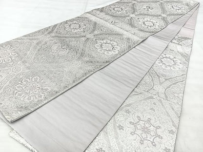 平和屋着物◎六通柄袋帯　立涌花鳥文　銀糸　正絹　逸品　BAAX5220qw