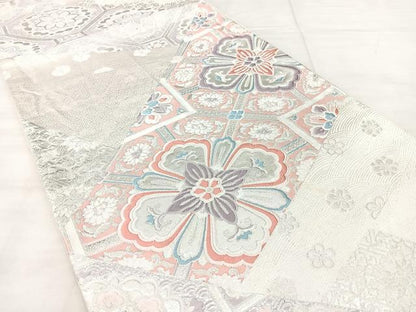 平和屋着物◎六通柄袋帯　九百錦　京みやび　蜀江花文　銀糸　正絹　逸品　BAAX5222qw