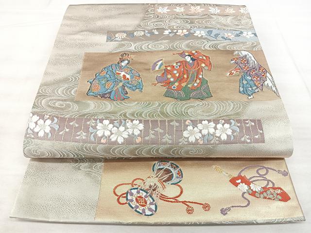 平和屋着物◎六通柄袋帯　人物花鼓文　金銀糸　正絹　逸品　BAAX5229qw