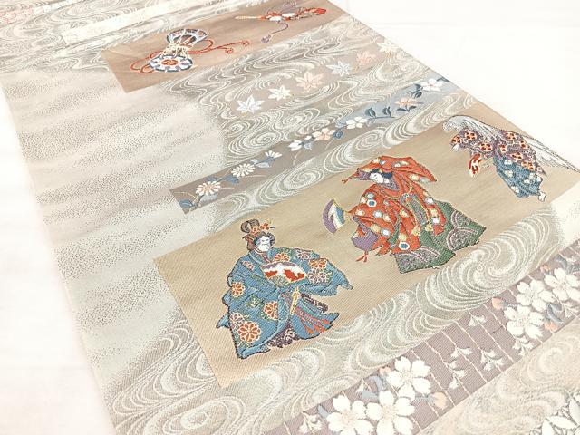 平和屋着物◎六通柄袋帯　人物花鼓文　金銀糸　正絹　逸品　BAAX5229qw