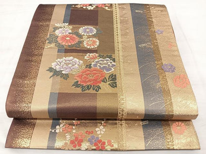 平和屋着物◎六通柄袋帯　唐織　草花間道　金糸　正絹　逸品　 BAAX5230qw