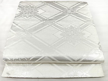 平和屋着物◎両面　全通柄袋帯　花菱文　銀糸　やまとオリジナル　正絹　逸品　BAAX5231qw