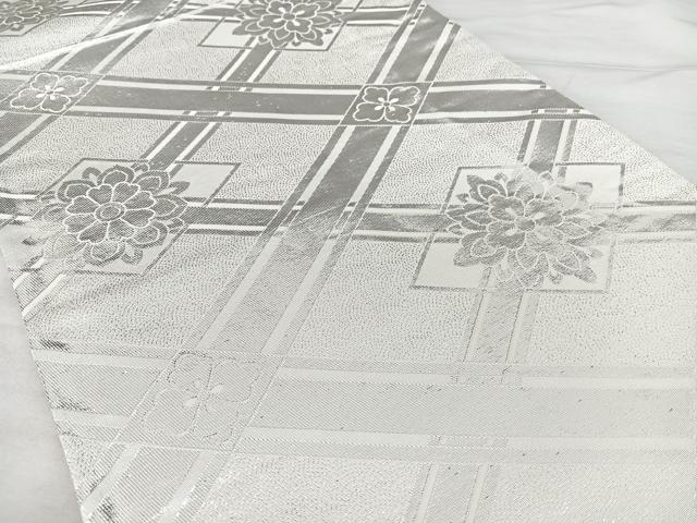 平和屋着物◎両面　全通柄袋帯　花菱文　銀糸　やまとオリジナル　正絹　逸品　BAAX5231qw