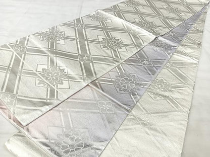 平和屋着物◎両面　全通柄袋帯　花菱文　銀糸　やまとオリジナル　正絹　逸品　BAAX5231qw