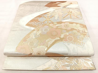 平和屋着物◎六通柄袋帯　地紙花文　金銀糸　正絹　逸品　BAAX5233qw