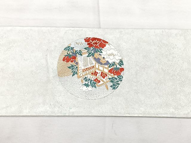 平和屋着物◎九寸名古屋帯　青銅箔　御所車花文　金銀糸　正絹　逸品　BAAX5236qw
