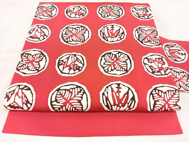 平和屋着物◎塩瀬　全通柄　九寸名古屋帯　型染め　花丸文　正絹　逸品　BAAX5237qw