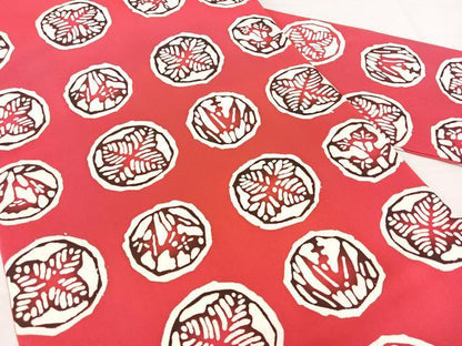 平和屋着物◎塩瀬　全通柄　九寸名古屋帯　型染め　花丸文　正絹　逸品　BAAX5237qw