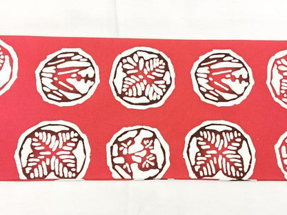 平和屋着物◎塩瀬　全通柄　九寸名古屋帯　型染め　花丸文　正絹　逸品　BAAX5237qw