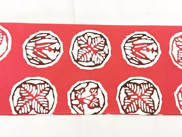 平和屋着物◎塩瀬　全通柄　九寸名古屋帯　型染め　花丸文　正絹　逸品　BAAX5237qw