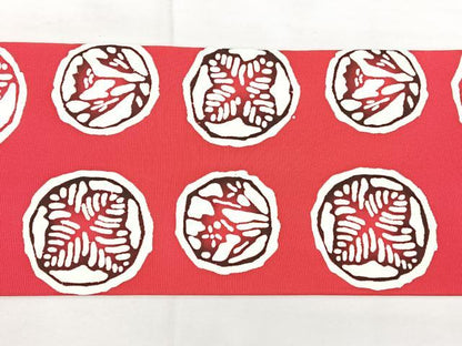 平和屋着物◎塩瀬　全通柄　九寸名古屋帯　型染め　花丸文　正絹　逸品　BAAX5237qw