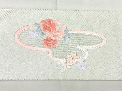 平和屋着物◎九寸名古屋帯　総刺繍　立波花文　銀糸　たけうちオリジナル　正絹　逸品　BAAX5238qw