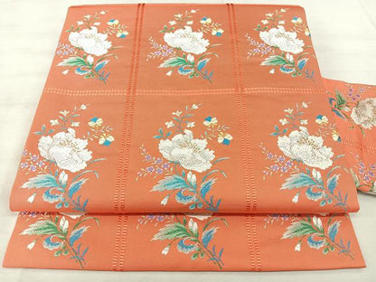 平和屋着物◎九寸名古屋帯　唐織　格子花文　金銀糸　正絹　逸品　BAAX5239qw