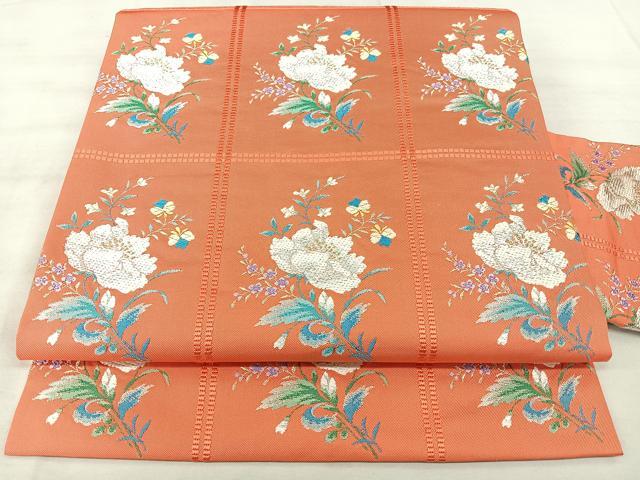 平和屋着物◎九寸名古屋帯　唐織　格子花文　金銀糸　正絹　逸品　BAAX5239qw