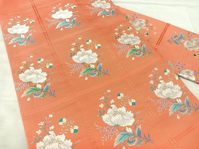 平和屋着物◎九寸名古屋帯　唐織　格子花文　金銀糸　正絹　逸品　BAAX5239qw