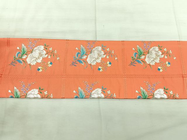 平和屋着物◎九寸名古屋帯　唐織　格子花文　金銀糸　正絹　逸品　BAAX5239qw