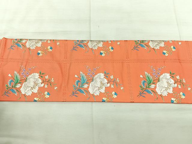 平和屋着物◎九寸名古屋帯　唐織　格子花文　金銀糸　正絹　逸品　BAAX5239qw