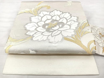 平和屋着物◎九寸名古屋帯　牡丹唐草文　金銀糸　正絹　逸品　BAAX5240qw