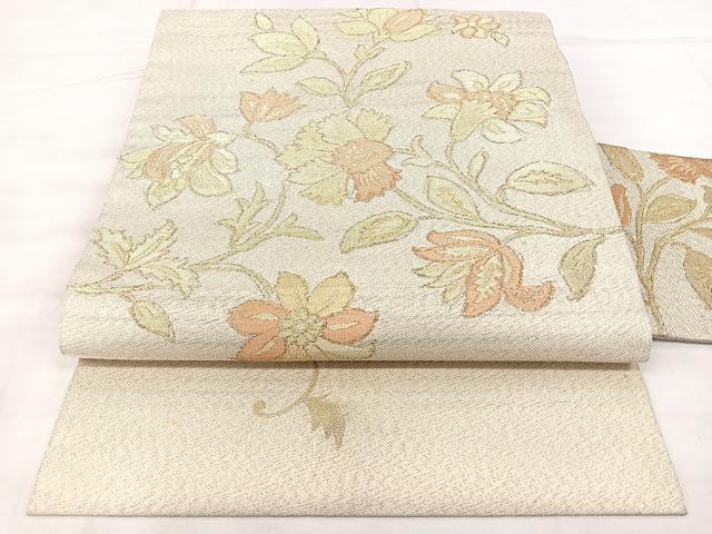 平和屋着物◎九寸名古屋帯 更紗花文 金糸 正絹 逸品 BAAX5242qw