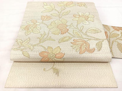 平和屋着物◎九寸名古屋帯　更紗花文　金糸　正絹　逸品　BAAX5242qw
