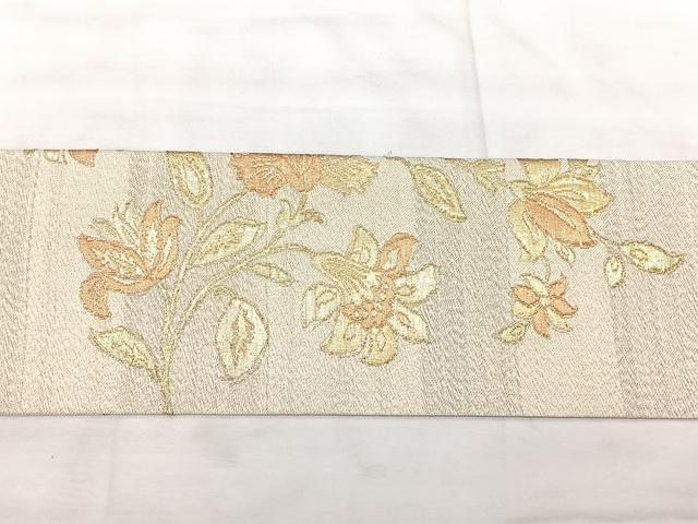 平和屋着物◎九寸名古屋帯 更紗花文 金糸 正絹 逸品 BAAX5242qw