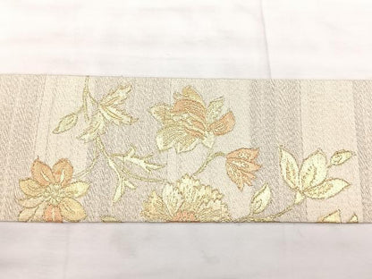 平和屋着物◎九寸名古屋帯　更紗花文　金糸　正絹　逸品　BAAX5242qw