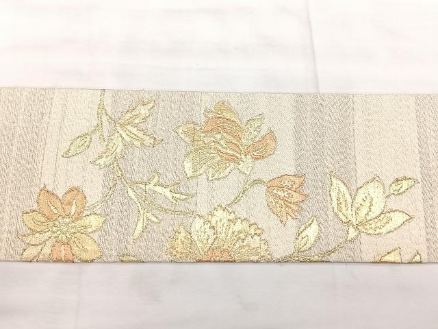 平和屋着物◎九寸名古屋帯　更紗花文　金糸　正絹　逸品　BAAX5242qw