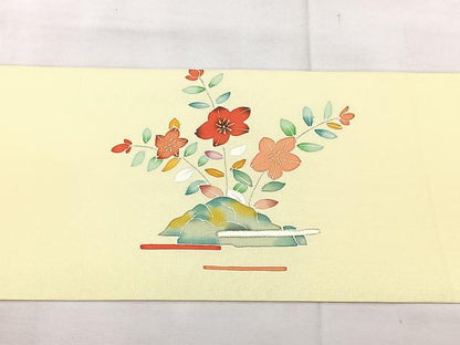 平和屋着物◎塩瀬　九寸名古屋帯　風景花文　金彩　正絹　逸品　BAAX5243qw