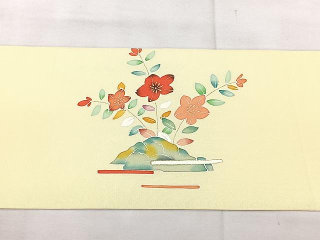 平和屋着物◎塩瀬　九寸名古屋帯　風景花文　金彩　正絹　逸品　BAAX5243qw