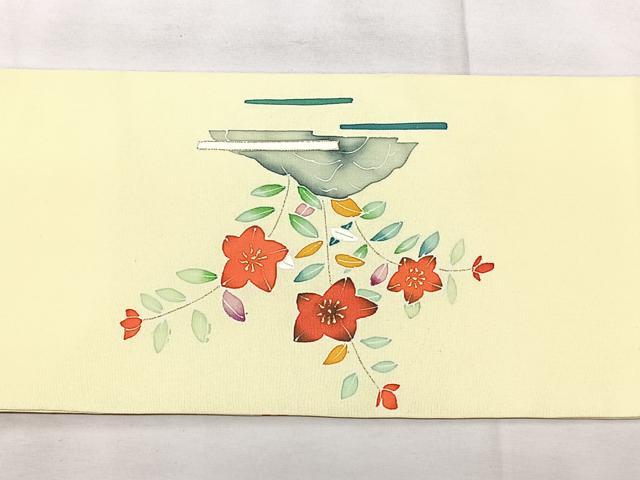 平和屋着物◎塩瀬　九寸名古屋帯　風景花文　金彩　正絹　逸品　BAAX5243qw