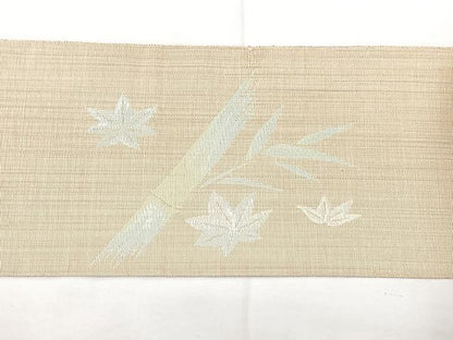 平和屋着物◎八寸名古屋帯　笹楓文　正絹　逸品　BAAX5244qw