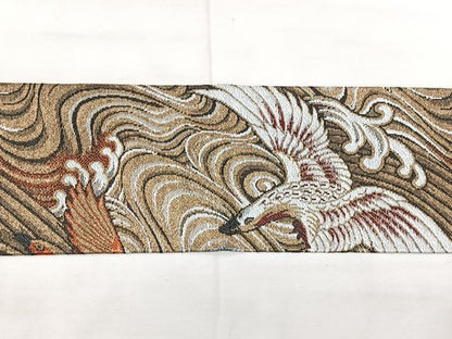 平和屋着物◎アンティーク　大正ロマン　九寸名古屋帯　立波飛鳥文　金糸　正絹　逸品　BAAX5247qw