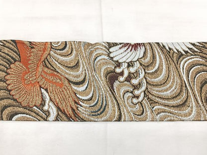 平和屋着物◎アンティーク　大正ロマン　九寸名古屋帯　立波飛鳥文　金糸　正絹　逸品　BAAX5247qw