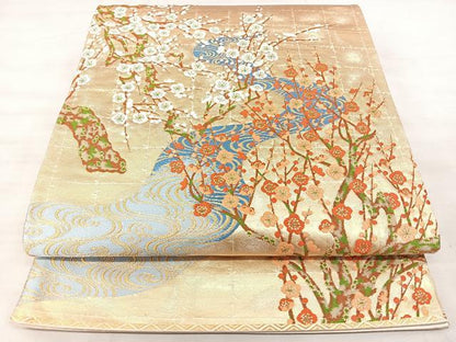 平和屋着物◎六通柄袋帯　唐織　枝梅文　金糸　正絹　逸品　BAAX5258qw