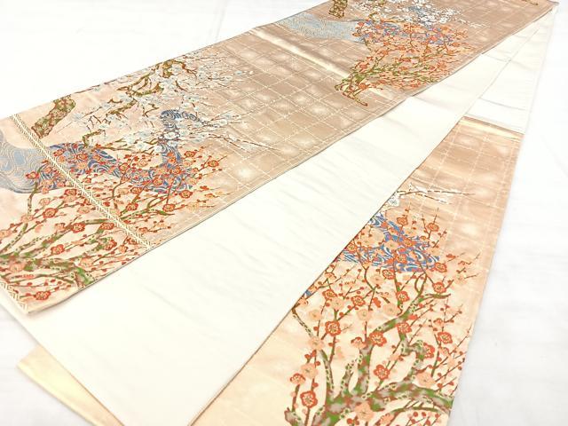 平和屋着物◎六通柄袋帯　唐織　枝梅文　金糸　正絹　逸品　BAAX5258qw