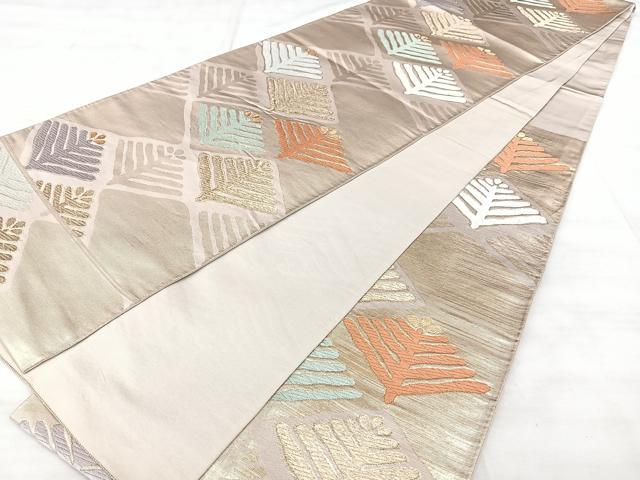 平和屋着物◎六通柄袋帯　唐織　松葉文　金糸　正絹　逸品　BAAX5263qw