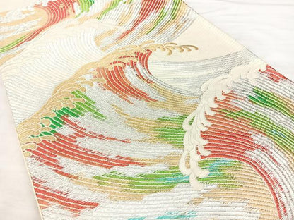 平和屋着物◎六通柄袋帯　立波文　金銀糸　正絹　逸品　BAAX5264qw