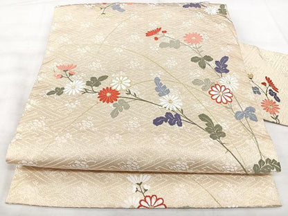 平和屋着物◎九寸名古屋帯　唐織　菊文　金糸　正絹　逸品　BAAX5267qw