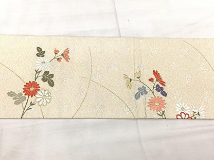 平和屋着物◎九寸名古屋帯　唐織　菊文　金糸　正絹　逸品　BAAX5267qw