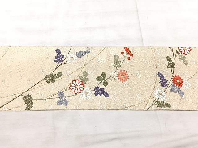 平和屋着物◎九寸名古屋帯　唐織　菊文　金糸　正絹　逸品　BAAX5267qw