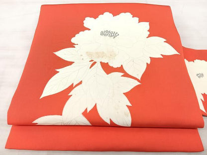 平和屋着物◎塩瀬　九寸名古屋帯　牡丹文　銀彩　正絹　逸品　BAAX5270qw