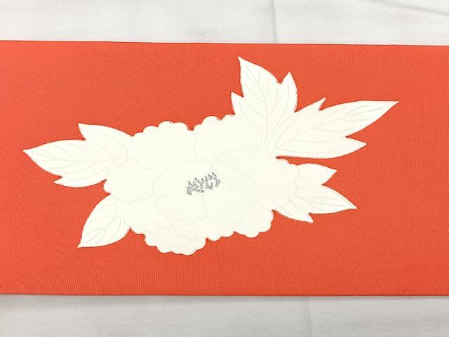 平和屋着物◎塩瀬　九寸名古屋帯　牡丹文　銀彩　正絹　逸品　BAAX5270qw