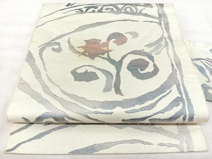 平和屋着物◎本場筑前博多織　八寸名古屋帯　洋花唐草文　正絹　逸品　BAAX5271qw