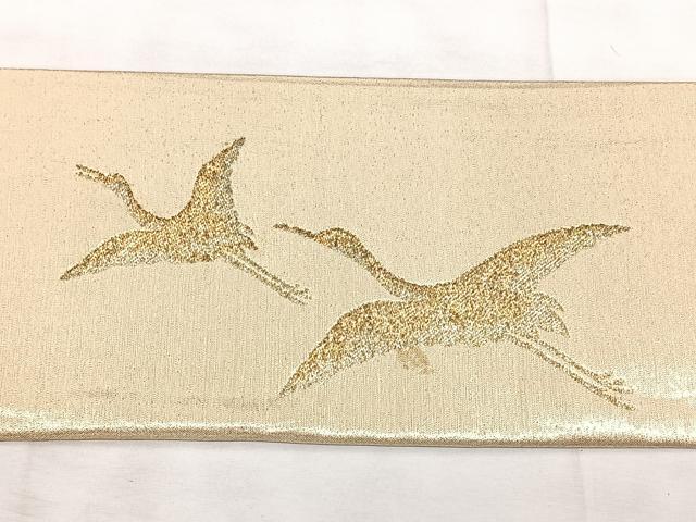 平和屋着物◎九寸名古屋帯　飛鶴文　金糸　正絹　逸品　BAAX5272qw