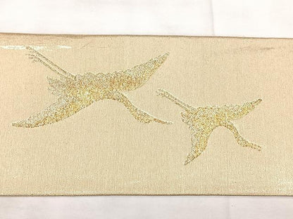平和屋着物◎九寸名古屋帯　飛鶴文　金糸　正絹　逸品　BAAX5272qw