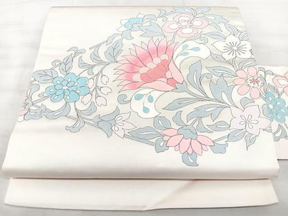 平和屋着物◎九寸名古屋帯　駒刺繍　洋花唐草文　正絹　逸品　BAAX5273qw